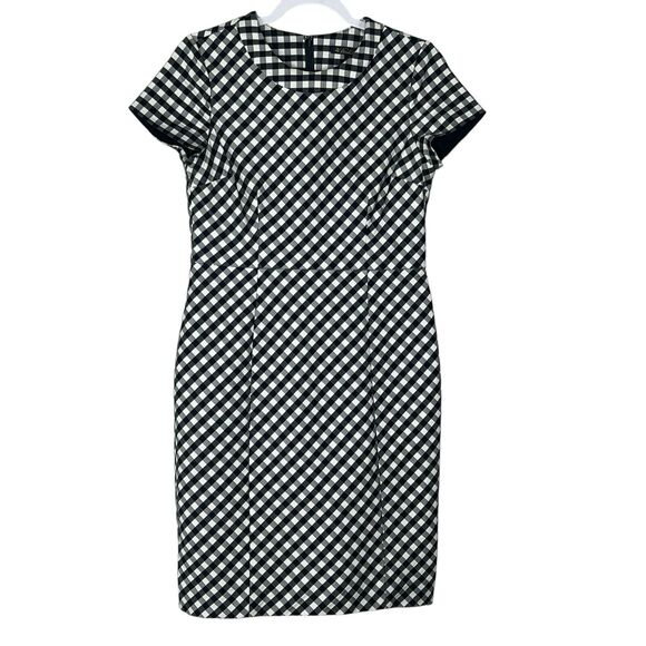 Brooks Brothers Sheath Dress Cap Sleeve Black White Gingham Cotton Size 4 - Picture 1 of 4